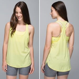 Lululemon 105 F Singlet Tank Top Women's Heathered Sheer Lemon Stripe Yoga Gym